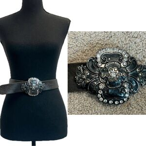 Brave western made in Italy brown leather crystal rhinestone buckle belt Sz 32